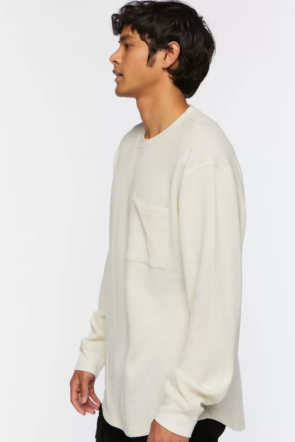 Tops>Forever 21 Waffle Knit Long-Sleeve Tee Cream