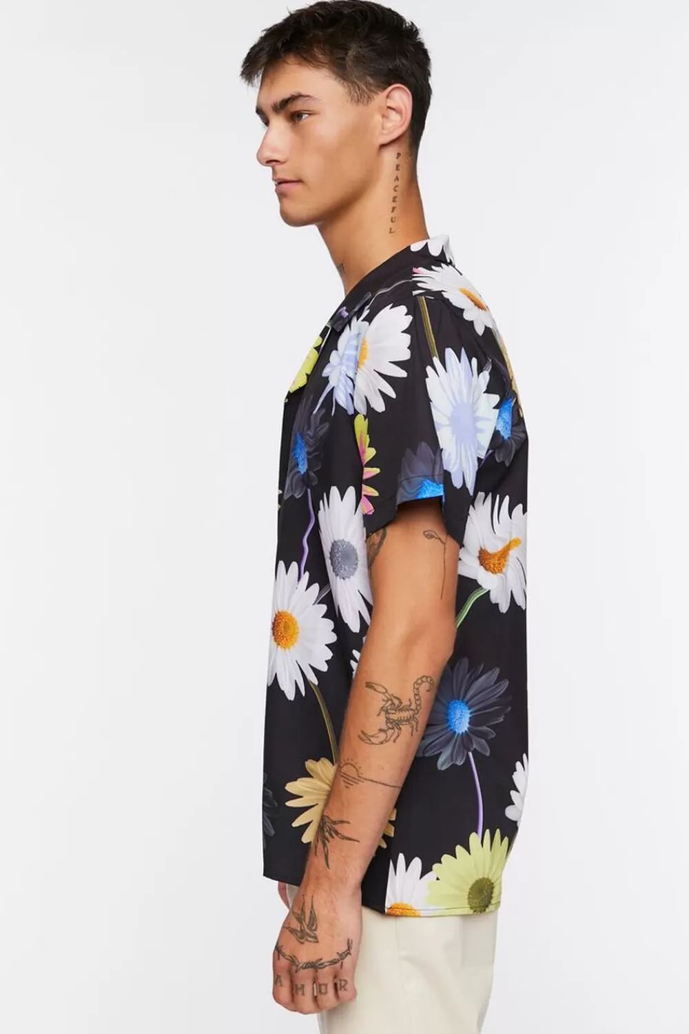 Tops>Forever 21 Warped Floral Print Shirt Black/Multi