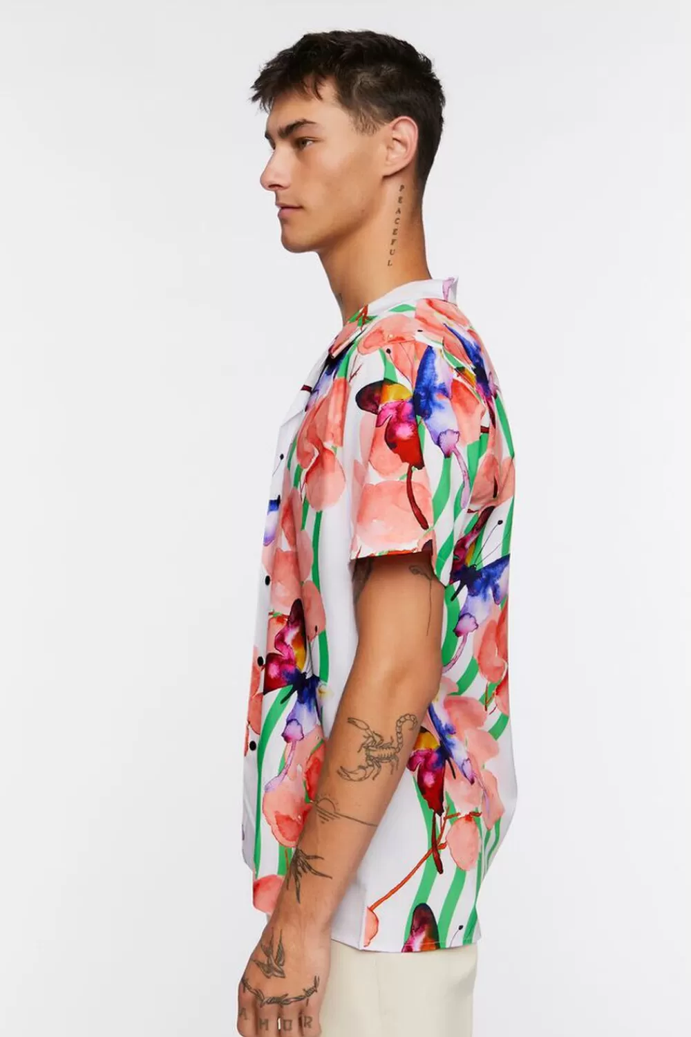 Tops>Forever 21 Watercolor Floral Butterfly Print Shirt White/Multi