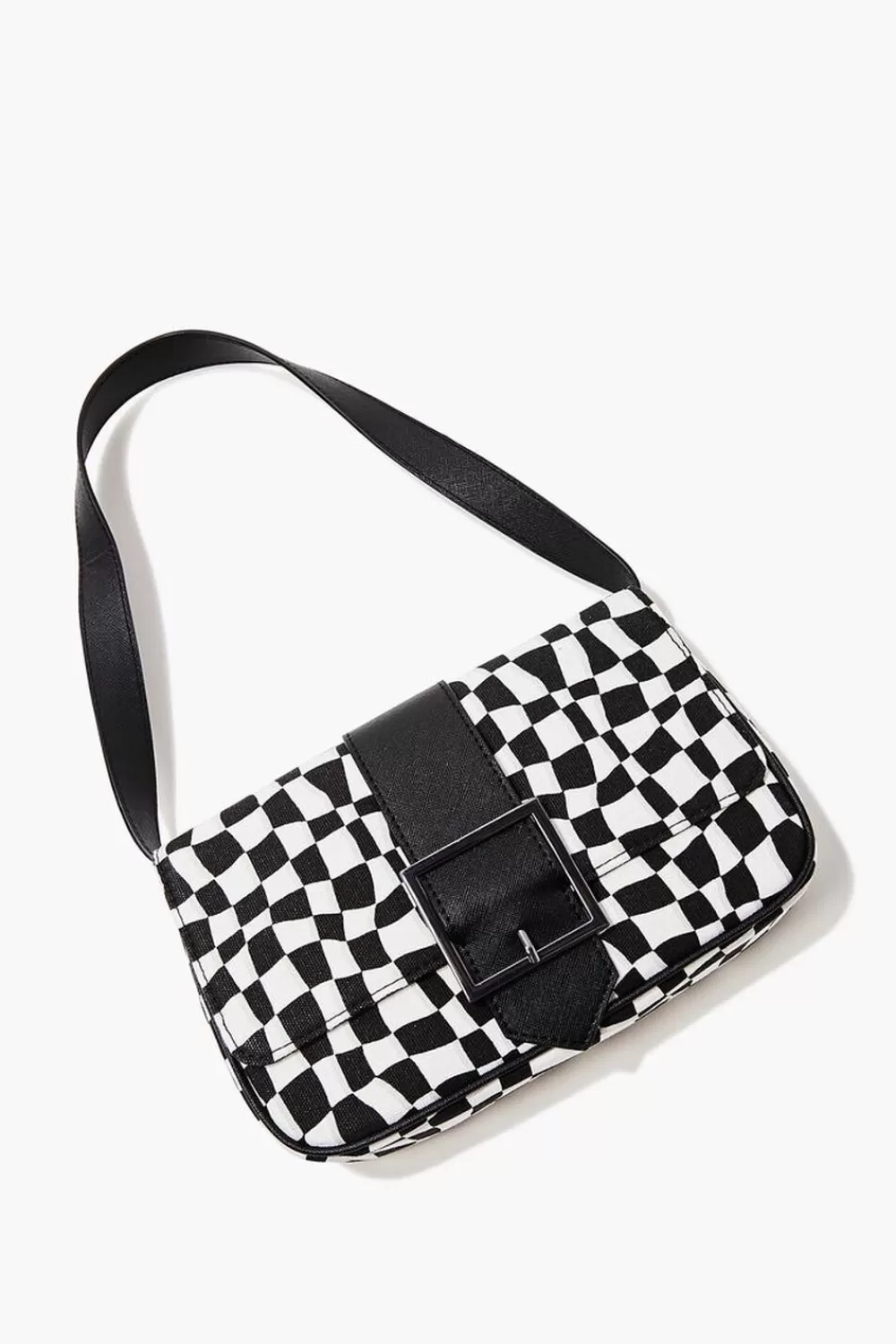 Bags + Backpacks>Forever 21 Wavy Checkered Shoulder Bag Black/White