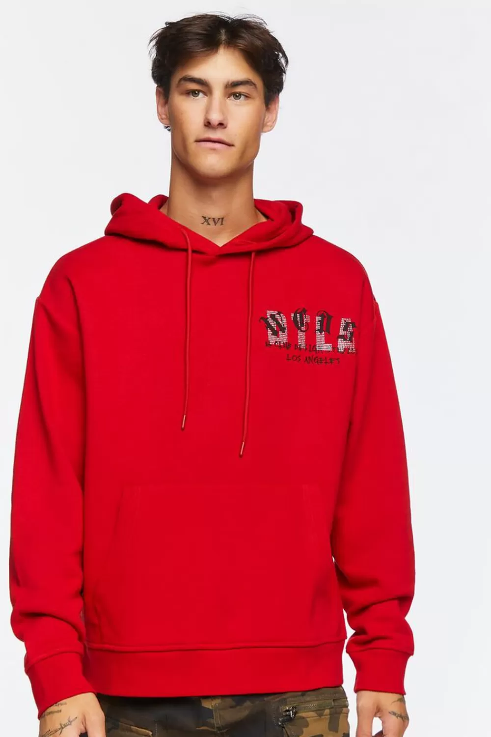 Graphic Tees>Forever 21 Wcds Rhinestone Graphic Hoodie Red/Multi