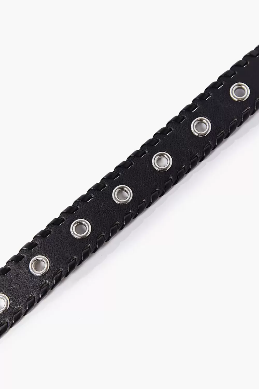Belts>Forever 21 Whipstitched Faux Leather Grommet Belt Black/Silver