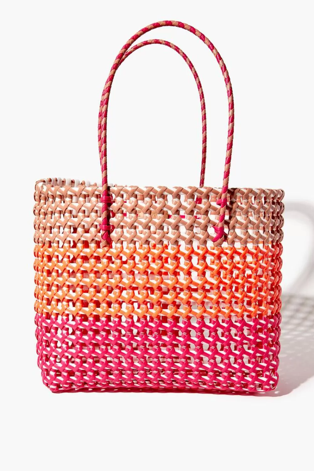 Bags + Backpacks>Forever 21 Wicker Colorblock Tote Bag Pink/Multi