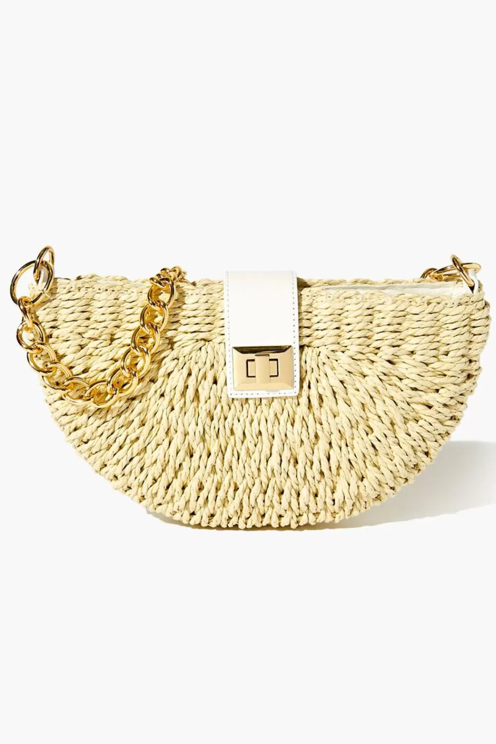 Bags + Backpacks>Forever 21 Wicker Crescent Shoulder Bag White