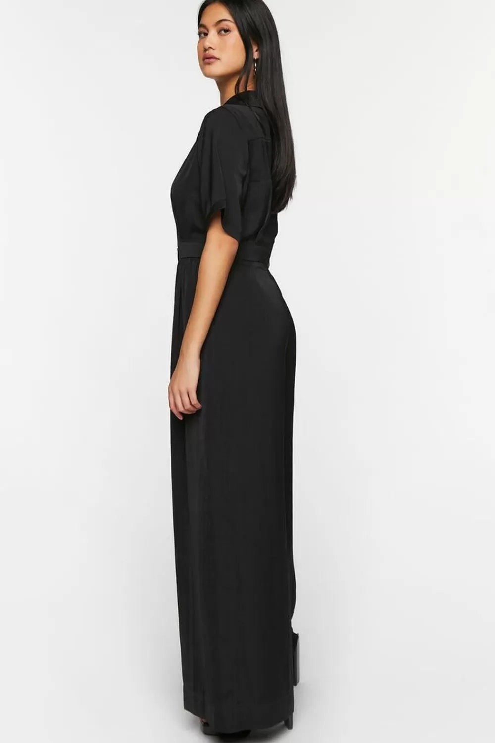 Rompers + Jumpsuits>Forever 21 Wide-Leg Button-Front Jumpsuit Black