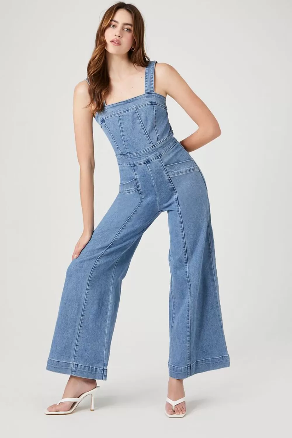 Rompers + Jumpsuits>Forever 21 Wide-Leg Denim Overalls Medium Denim