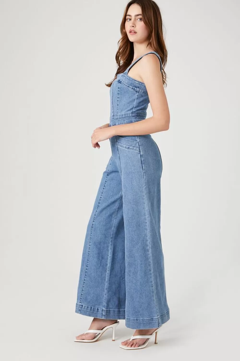 Rompers + Jumpsuits>Forever 21 Wide-Leg Denim Overalls Medium Denim