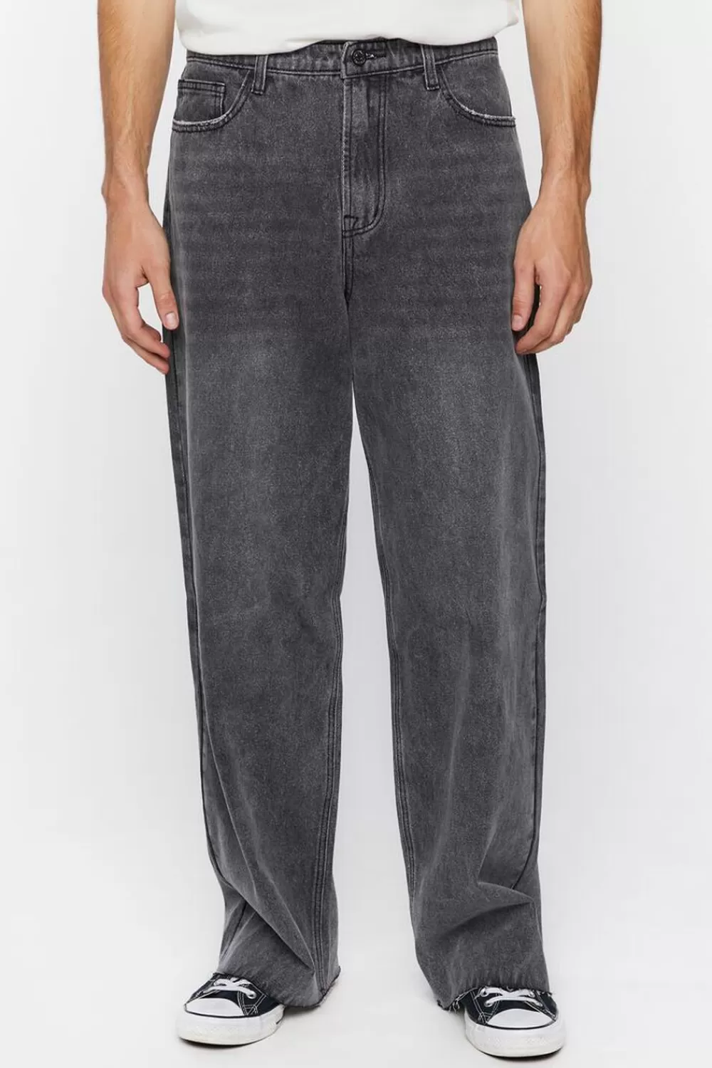 Jeans + Denim>Forever 21 Wide-Leg Whiskered Jeans Black