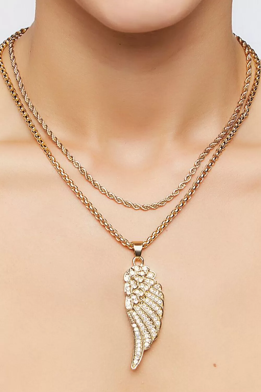 Necklaces>Forever 21 Wing Pendant Necklace Set Gold/Clear