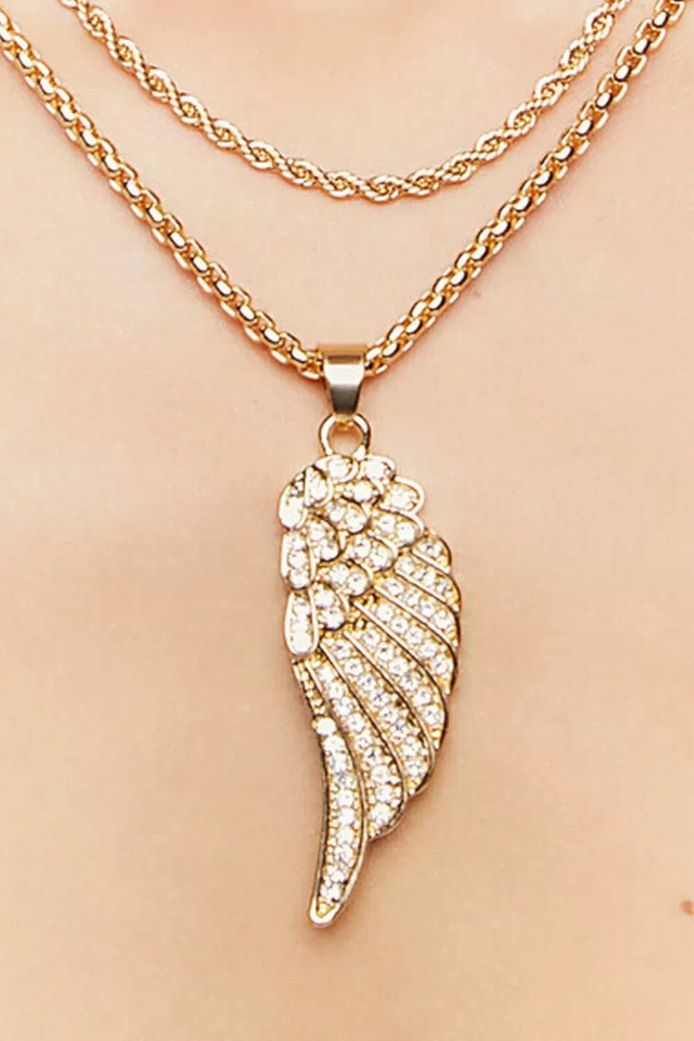 Necklaces>Forever 21 Wing Pendant Necklace Set Gold/Clear