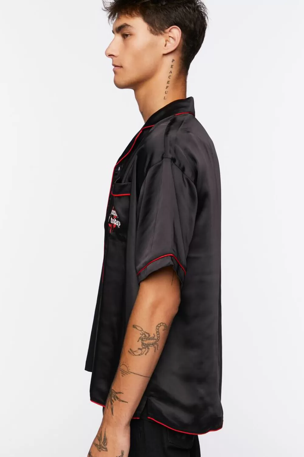 Shirts>Forever 21 Youth Of Today Graphic Satin Shirt Black/Red