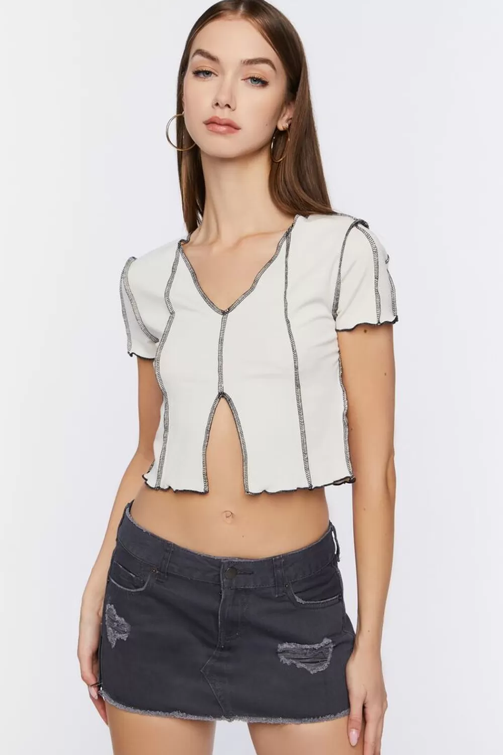Bottoms>Forever 21 Zip-Hem Denim Mini Skirt Charcoal
