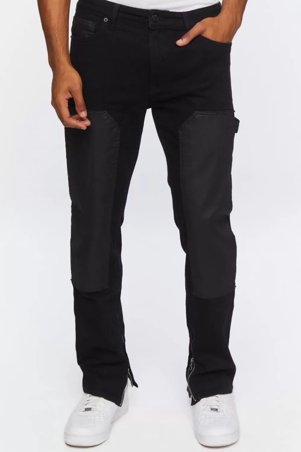 Jeans + Denim>Forever 21 Zip-Hem Slim-Fit Jeans Black