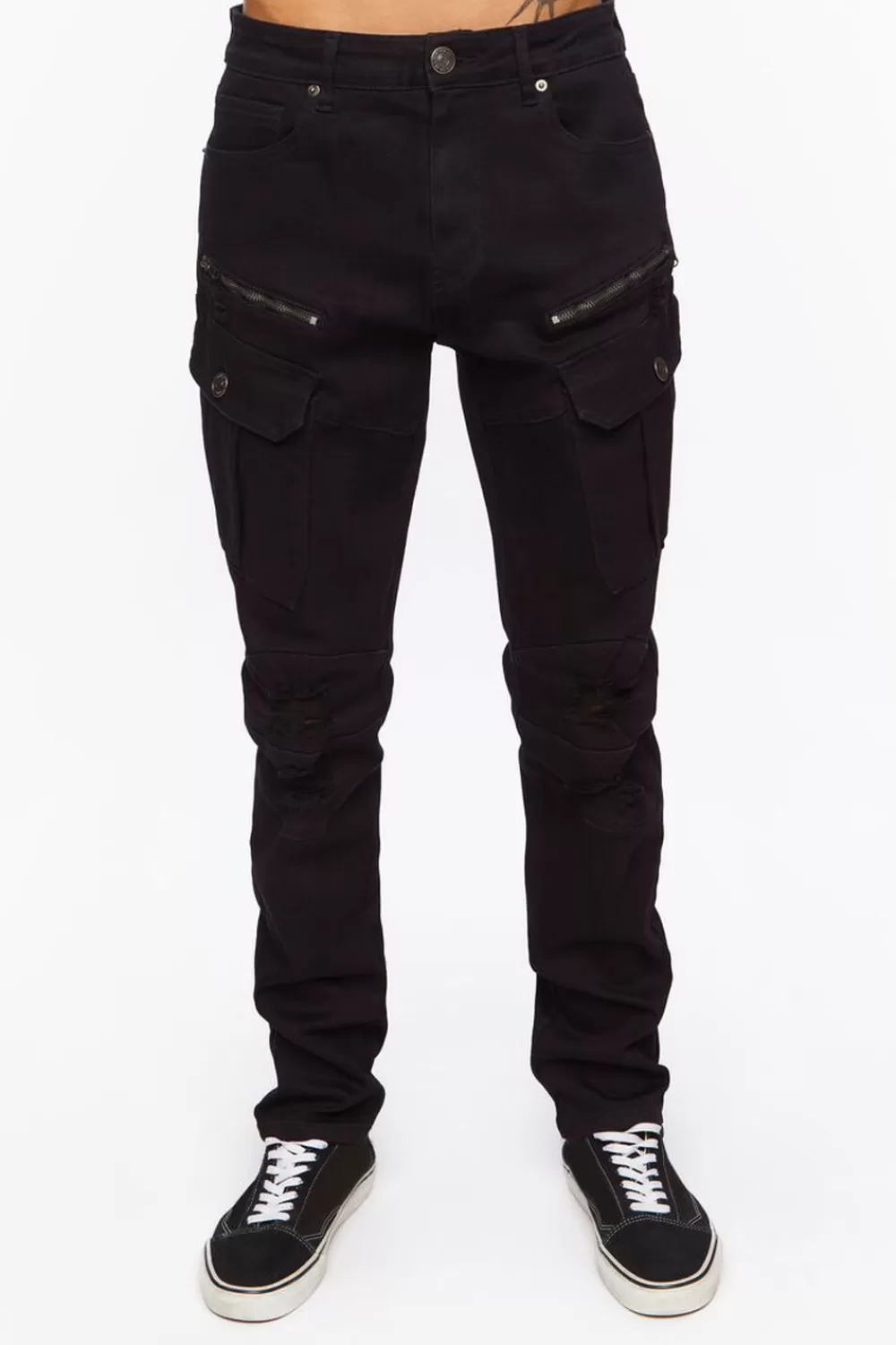 Jeans + Denim>Forever 21 Zippered Slim-Fit Jeans Black