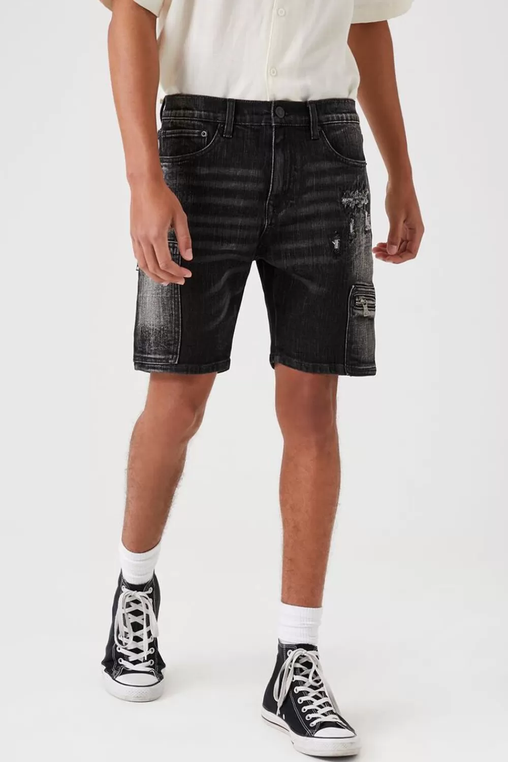 Jeans + Denim>Forever 21 Zip-Pocket Denim Shorts Black