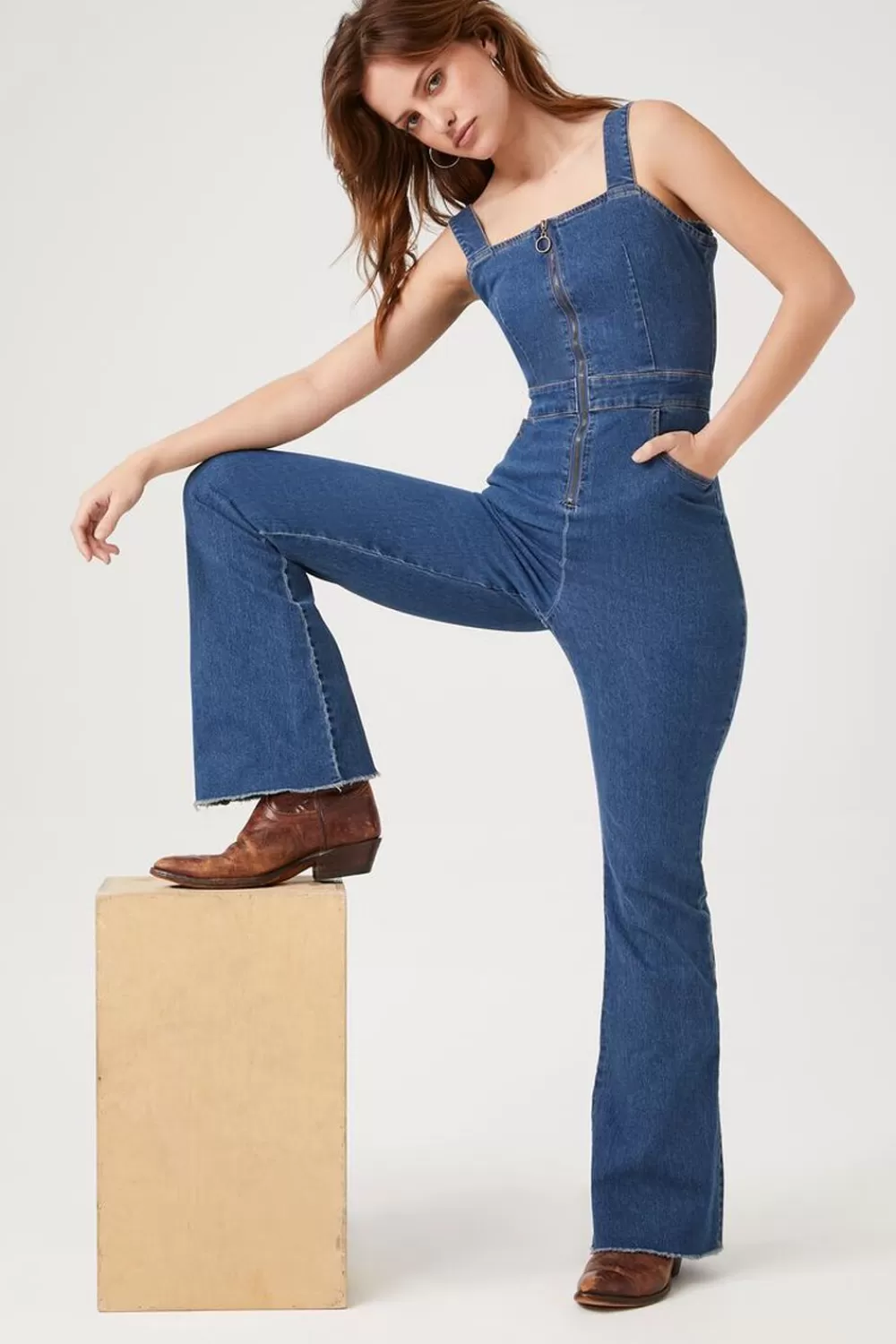 Rompers + Jumpsuits>Forever 21 Zip-Up Denim Jumpsuit Medium Denim